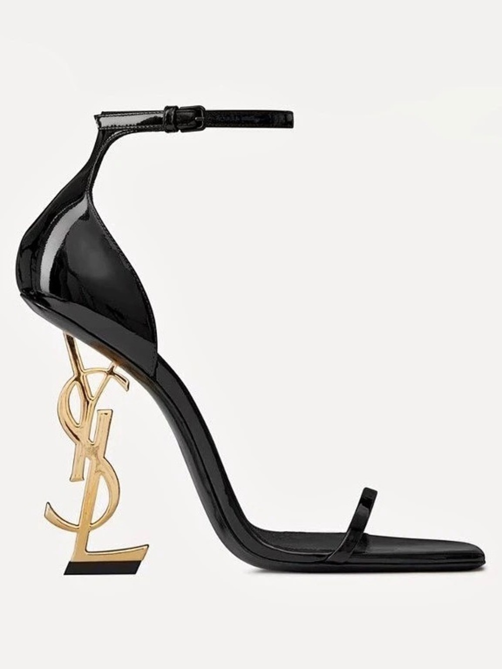 Saint Laurent Opyum Sandals in Patent Leather Black Patent Leather Heels